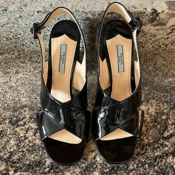 Prada Black Patent Leather Sandals - Picture 1 of 7